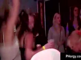Smoking smashing party girls begs strippers for a mouthful of dong